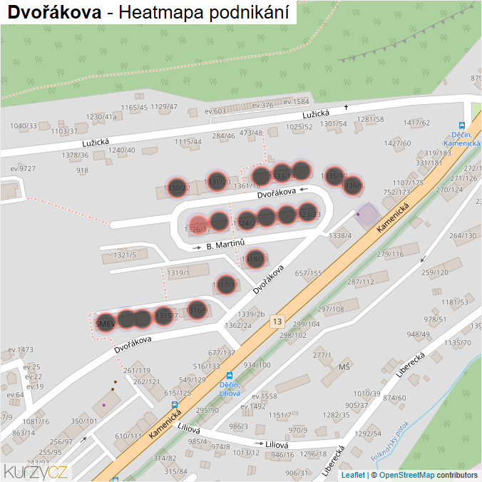 Mapa Dvořákova - Firmy v ulici.