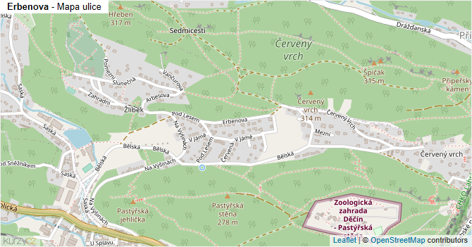 Erbenova - mapa ulice
