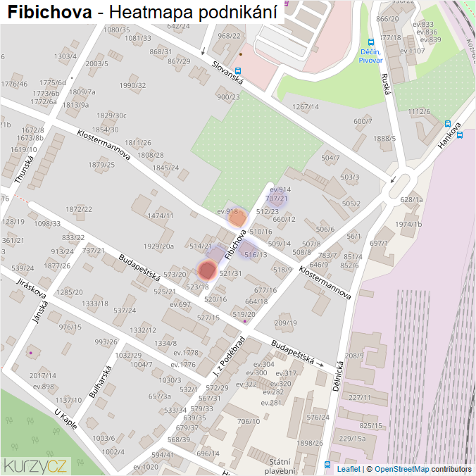 Mapa Fibichova - Firmy v ulici.