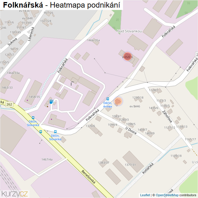 Mapa Folknářská - Firmy v ulici.