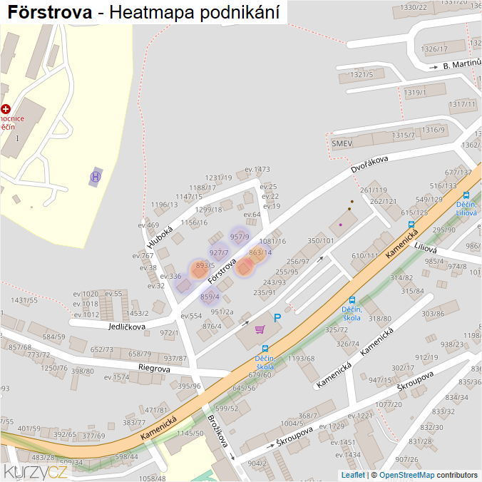 Mapa Förstrova - Firmy v ulici.