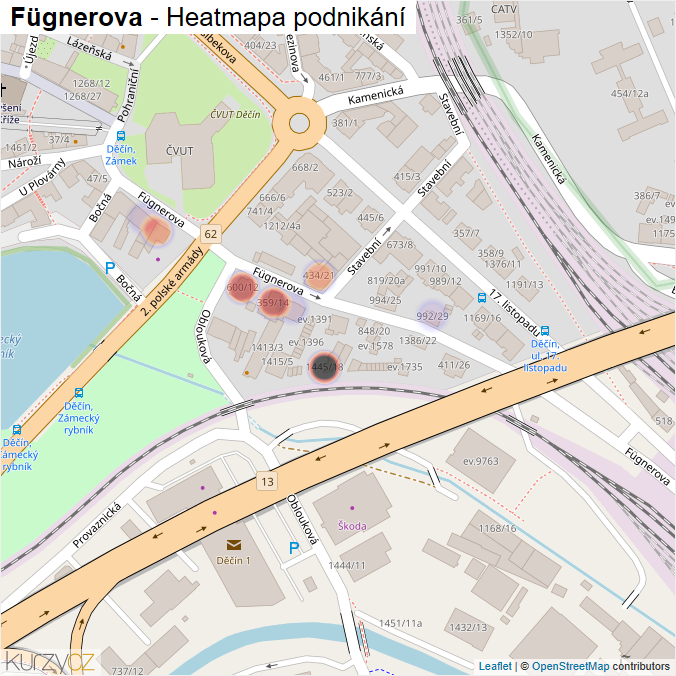 Mapa Fügnerova - Firmy v ulici.