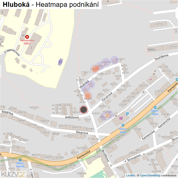 Mapa Hluboká - Firmy v ulici.