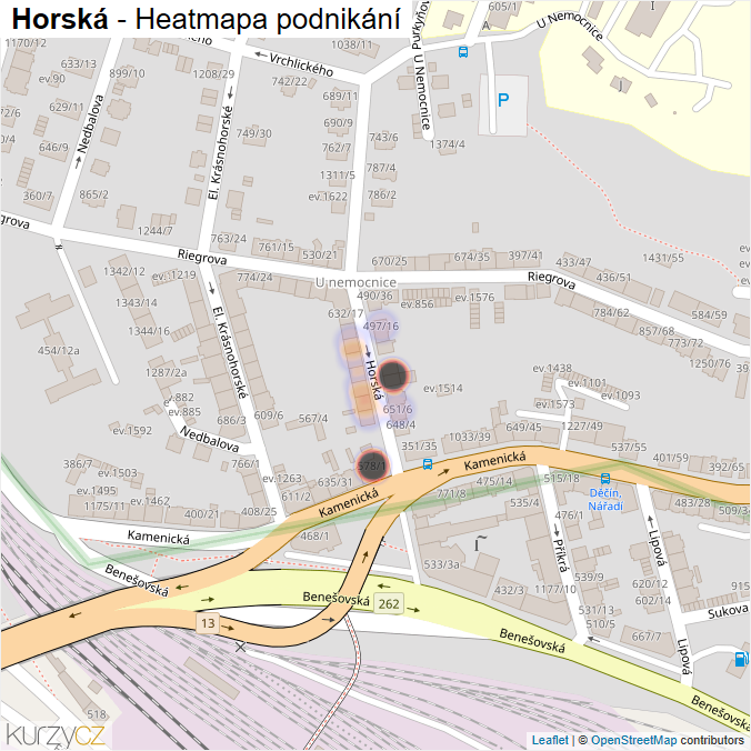 Mapa Horská - Firmy v ulici.