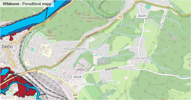 Hřbitovní - záplavové mapy stoleté vody