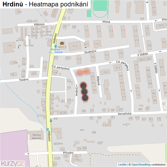 Mapa Hrdinů - Firmy v ulici.