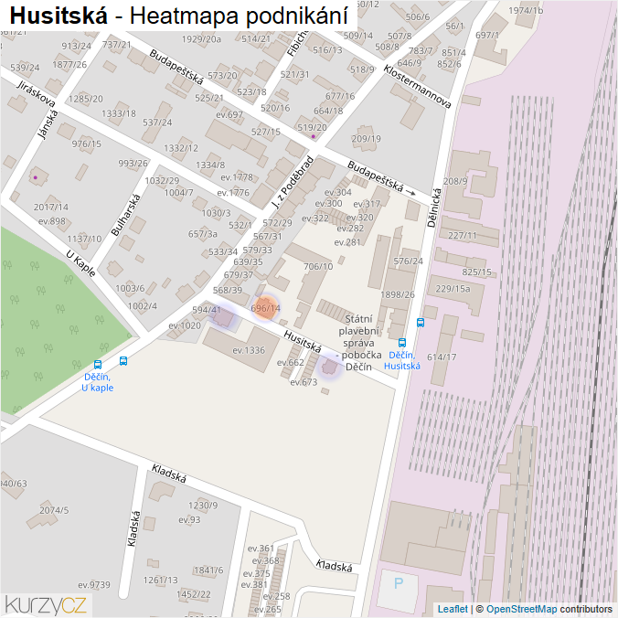 Mapa Husitská - Firmy v ulici.