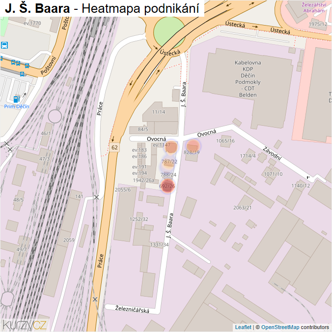 Mapa J. Š. Baara - Firmy v ulici.