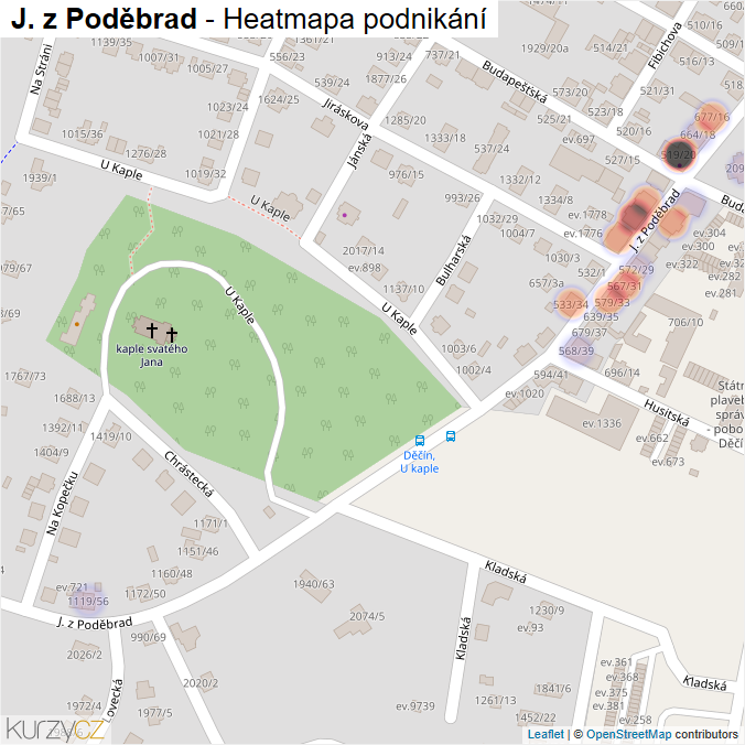 Mapa J. z Poděbrad - Firmy v ulici.