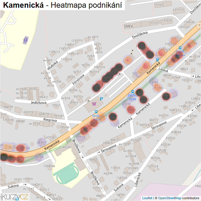 Mapa Kamenická - Firmy v ulici.