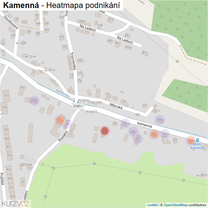 Mapa Kamenná - Firmy v ulici.