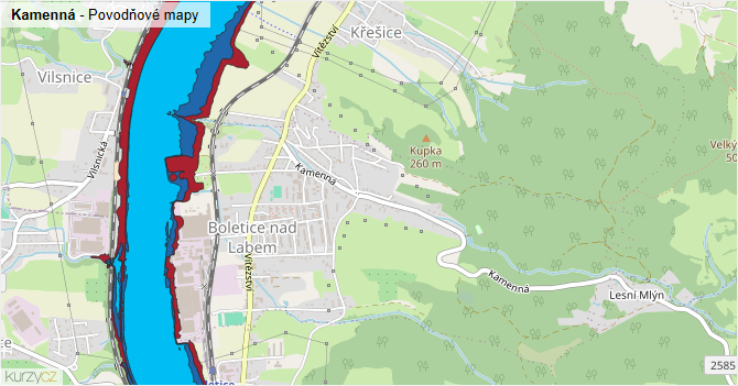 Kamenná - záplavové mapy stoleté vody