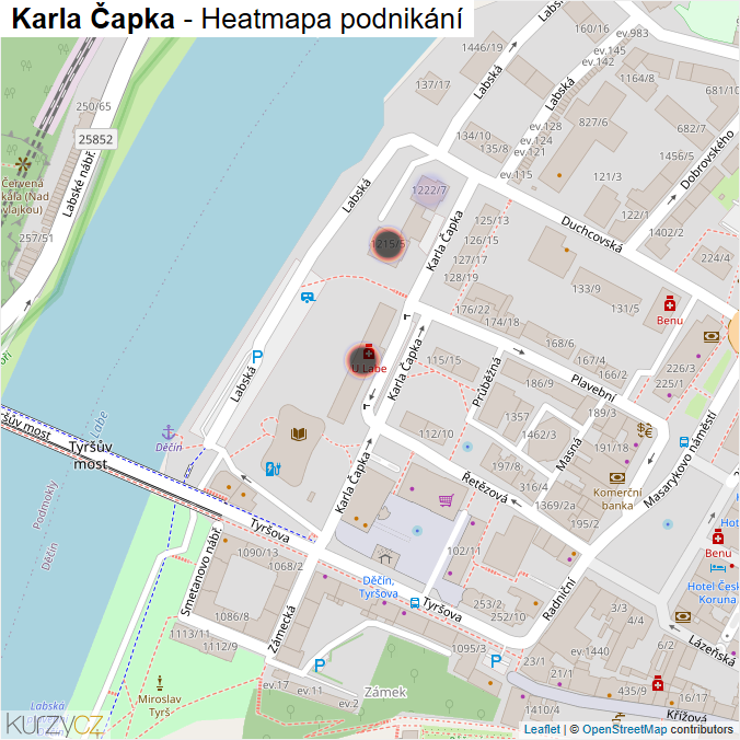 Mapa Karla Čapka - Firmy v ulici.