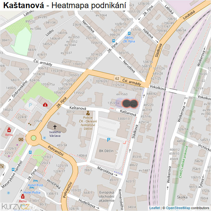 Mapa Kaštanová - Firmy v ulici.