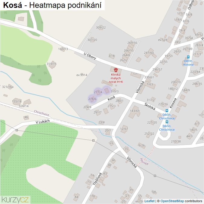 Mapa Kosá - Firmy v ulici.