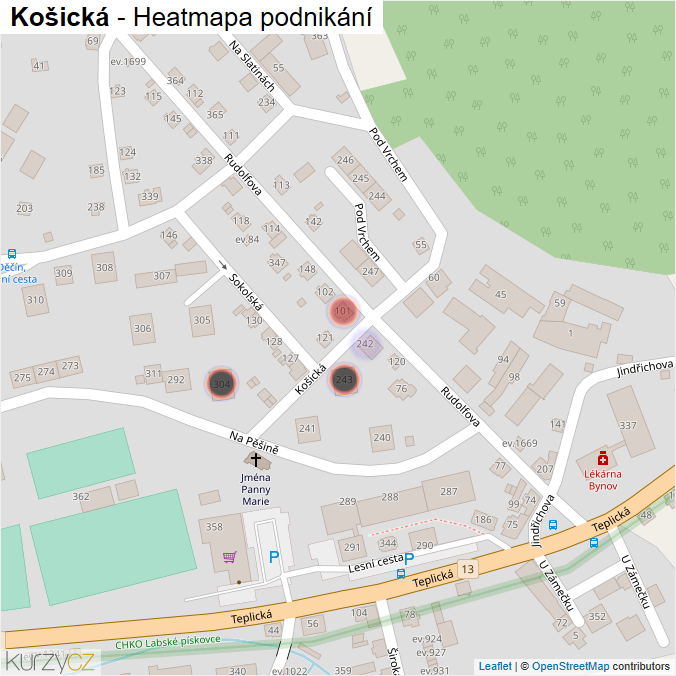 Mapa Košická - Firmy v ulici.