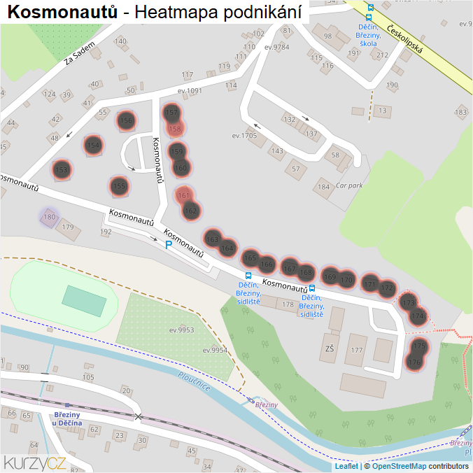 Mapa Kosmonautů - Firmy v ulici.