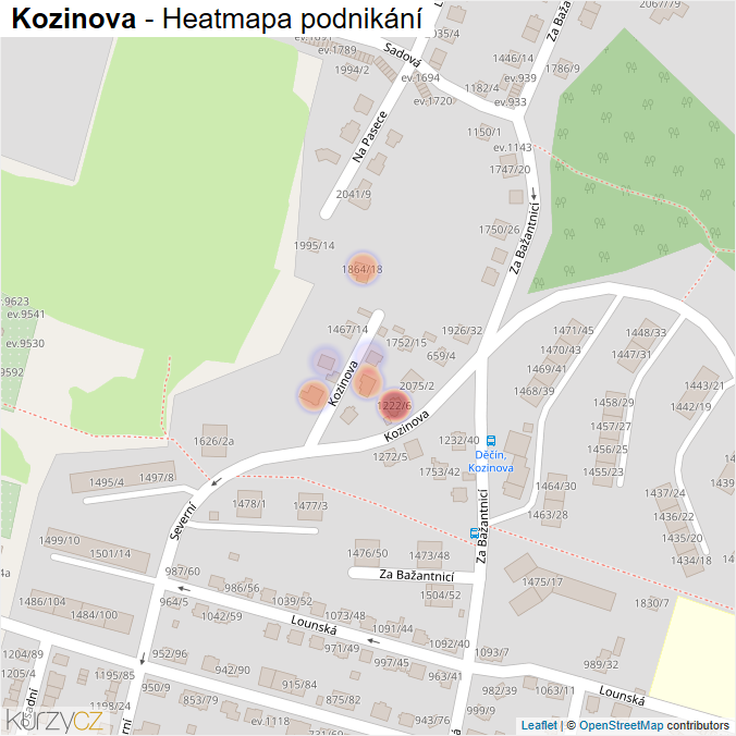 Mapa Kozinova - Firmy v ulici.