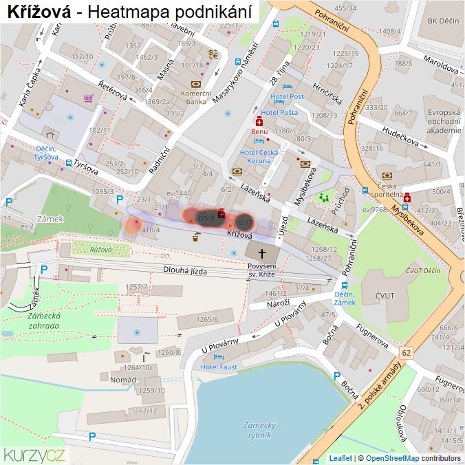 Mapa Křížová - Firmy v ulici.
