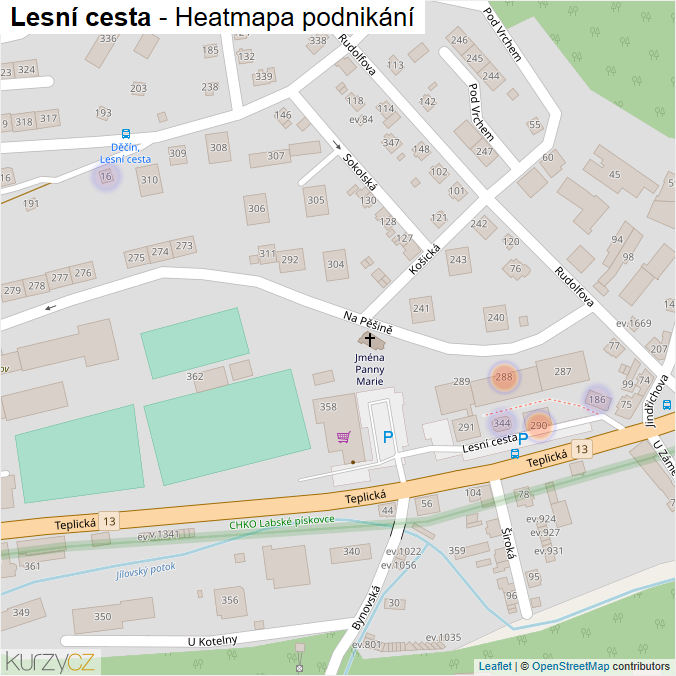 Mapa Lesní cesta - Firmy v ulici.