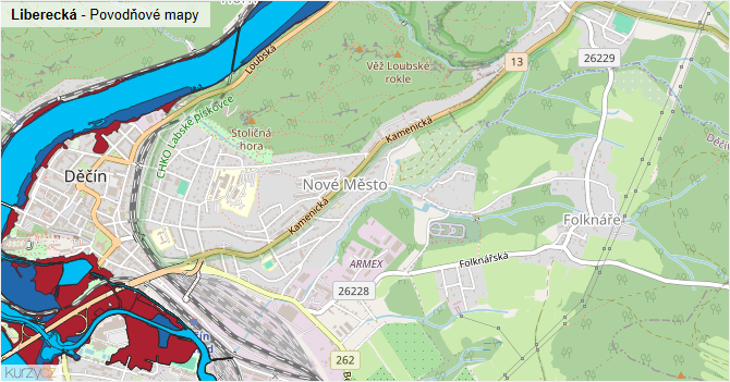 Liberecká - záplavové mapy stoleté vody