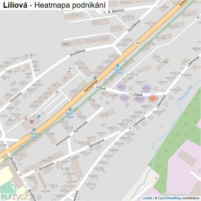 Mapa Liliová - Firmy v ulici.
