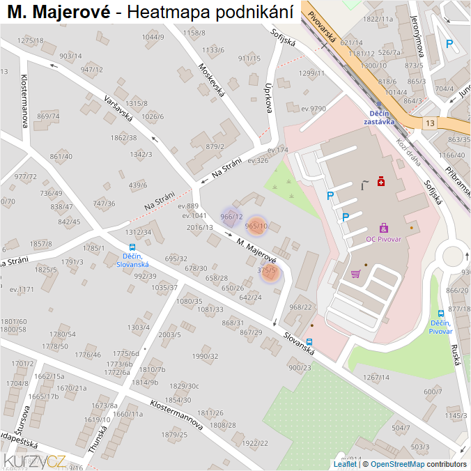 Mapa M. Majerové - Firmy v ulici.