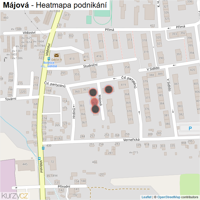 Mapa Májová - Firmy v ulici.