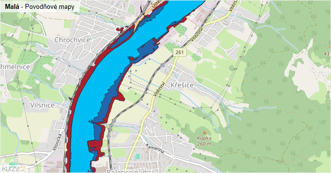 Malá - záplavové mapy stoleté vody