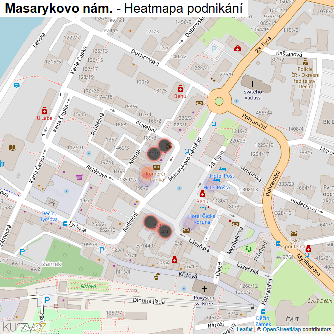 Mapa Masarykovo nám. - Firmy v ulici.
