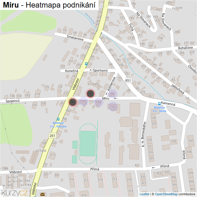 Mapa Míru - Firmy v ulici.