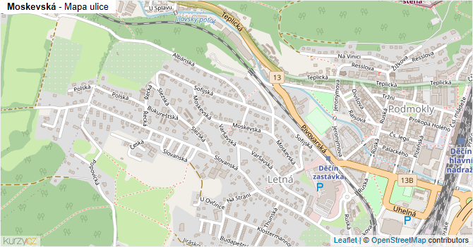 Moskevská - mapa ulice