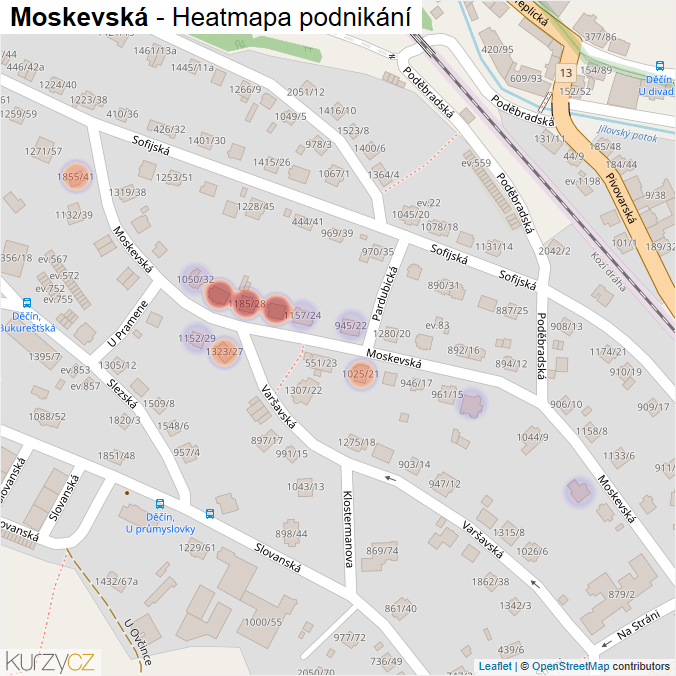 Mapa Moskevská - Firmy v ulici.