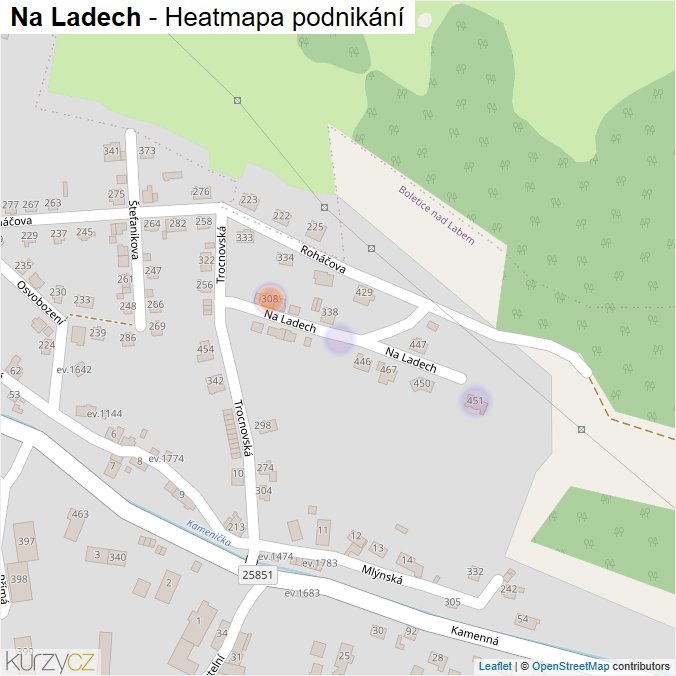Mapa Na Ladech - Firmy v ulici.