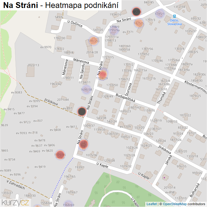 Mapa Na Stráni - Firmy v ulici.
