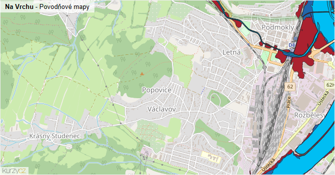 Na Vrchu - záplavové mapy stoleté vody
