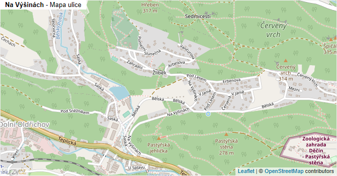 Na Výšinách - mapa ulice