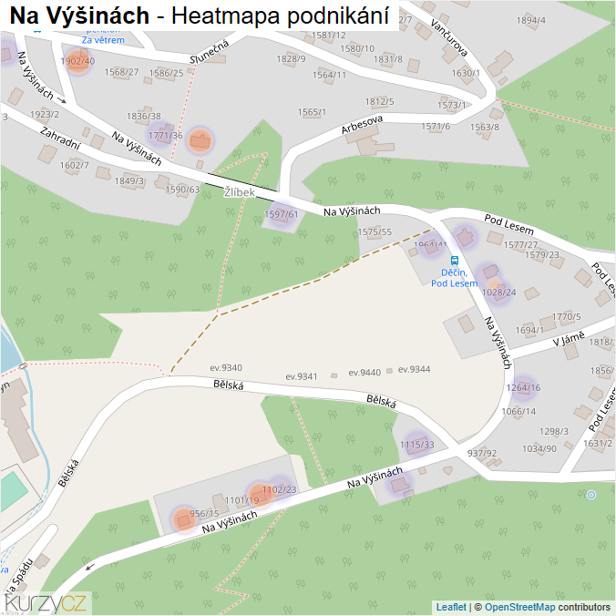 Mapa Na Výšinách - Firmy v ulici.