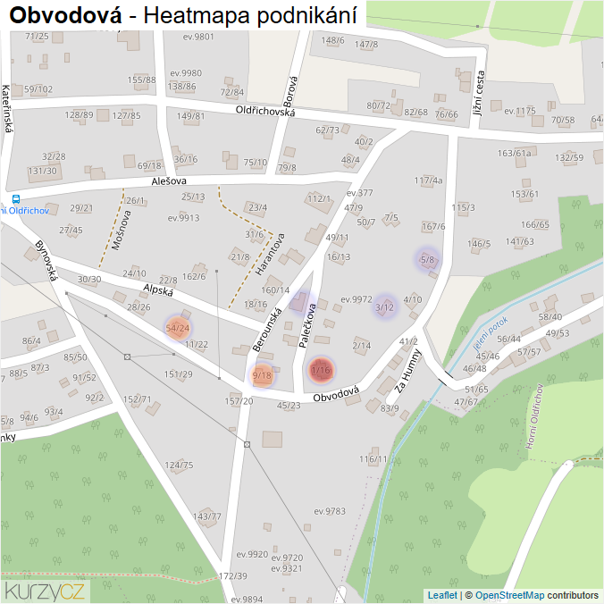 Mapa Obvodová - Firmy v ulici.