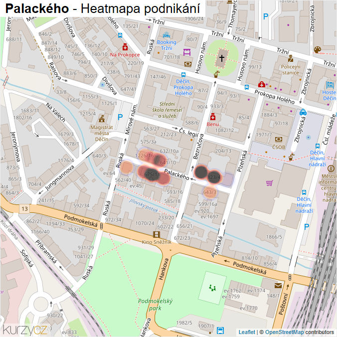 Mapa Palackého - Firmy v ulici.
