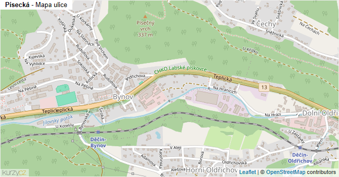 Písecká - mapa ulice