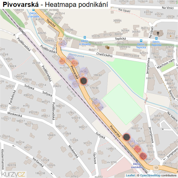 Mapa Pivovarská - Firmy v ulici.