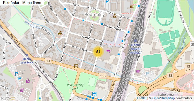 Plzeňská - mapa firem