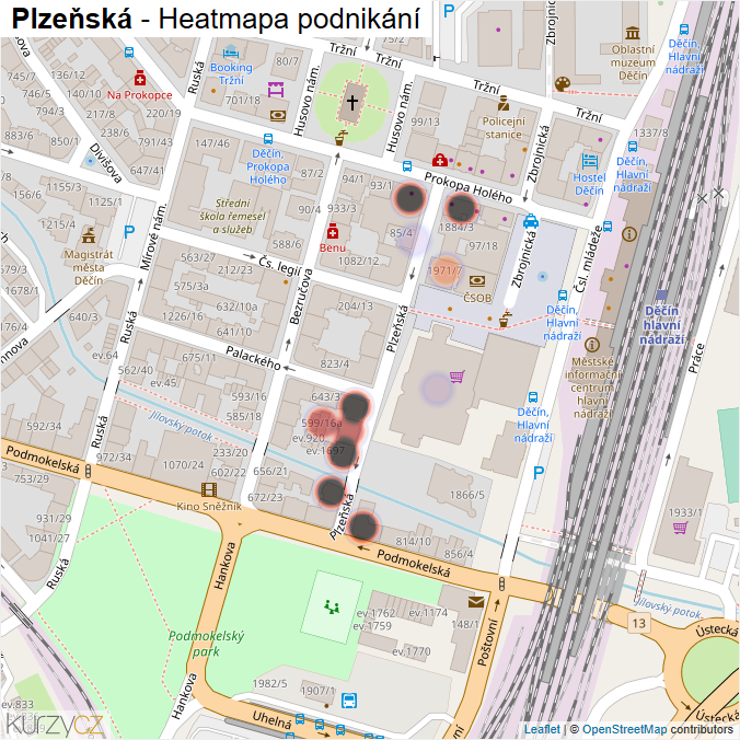 Mapa Plzeňská - Firmy v ulici.