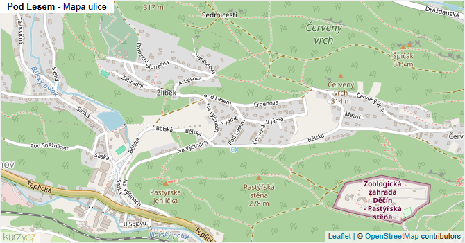 Pod Lesem - mapa ulice