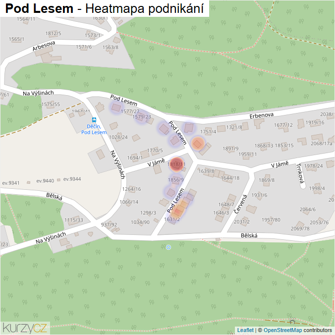 Mapa Pod Lesem - Firmy v ulici.