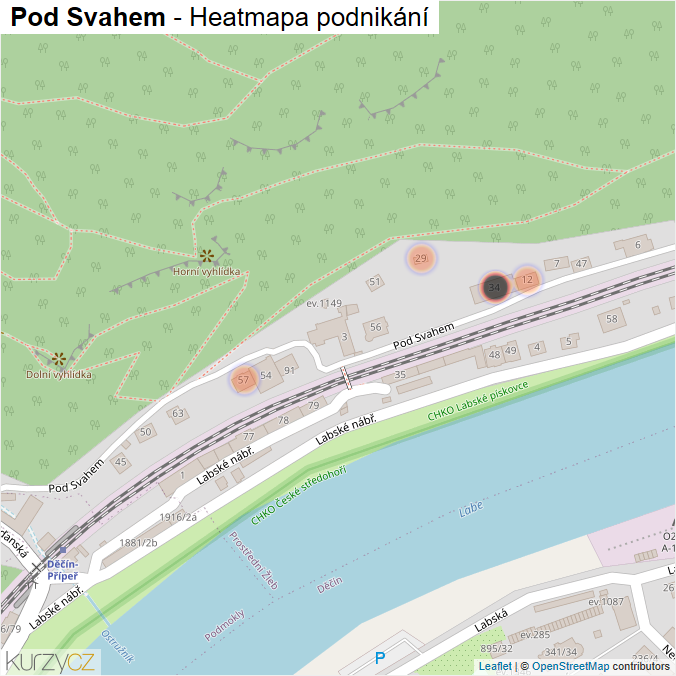 Mapa Pod Svahem - Firmy v ulici.