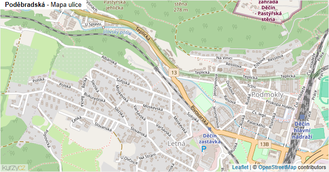 Poděbradská - mapa ulice