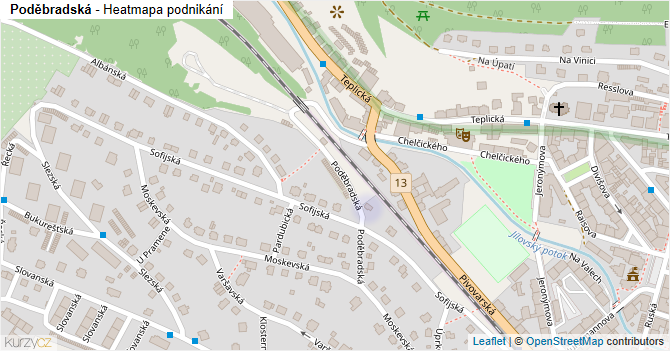 Poděbradská - mapa podnikání