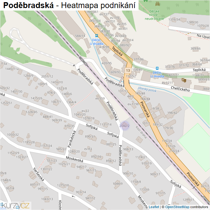 Mapa Poděbradská - Firmy v ulici.